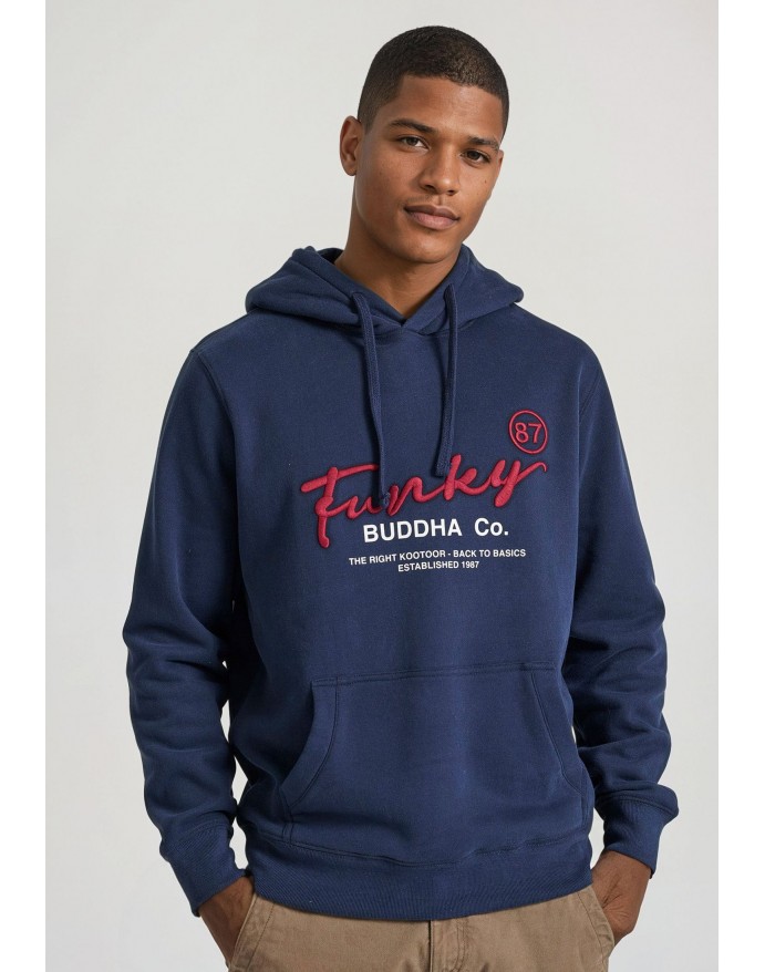 Ανδρικό relaxed fit φούτερ με κουκούλα και κέντημα στο στήθος Funky Buddha Navy FBM010-013-06