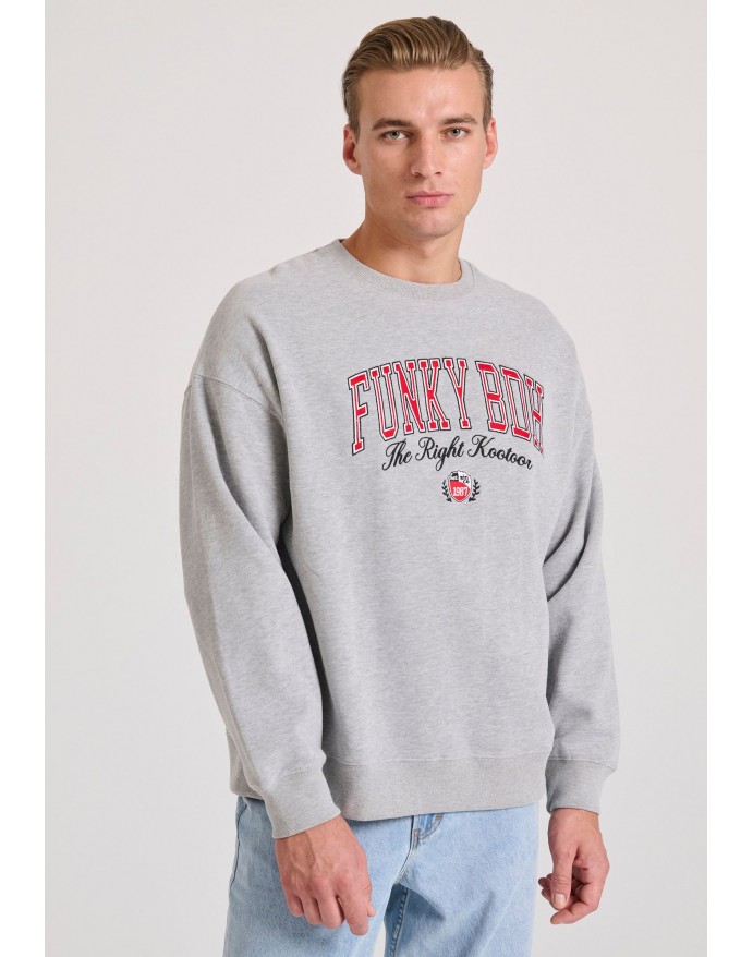 Ανδρικό oversized φούτερ με κέντημα Funky Buddha Lt Grey FBM010-023-06 Ανδρικό oversized φούτερ με κέντημα Funky Buddha Lt Grey FBM010-023-06