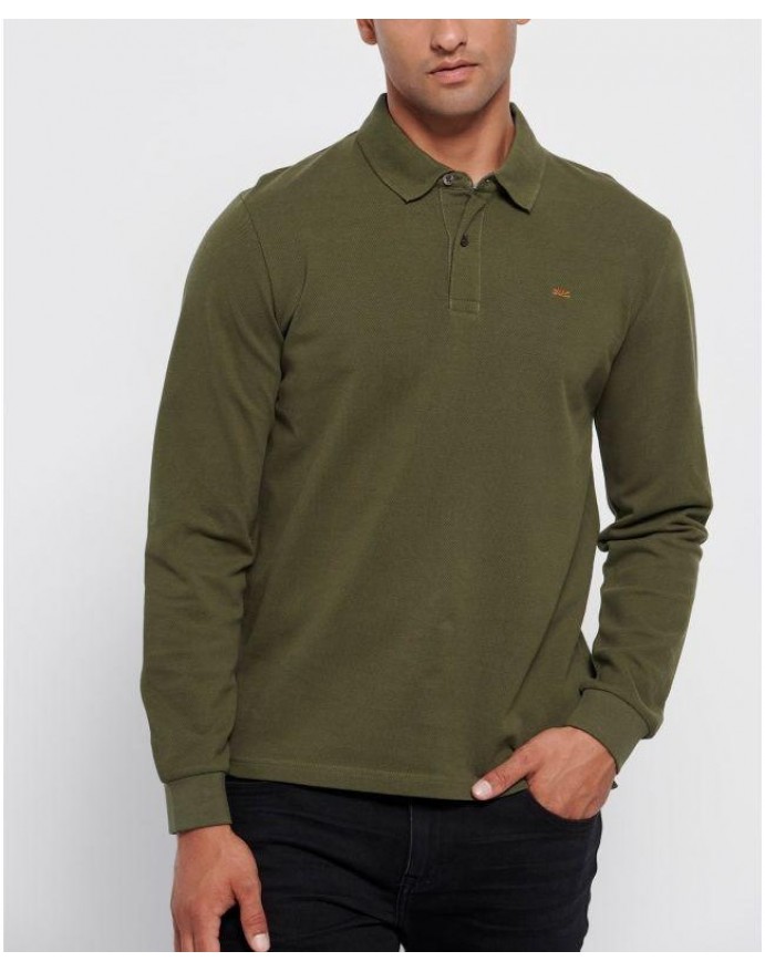 Funky Buddha Ανδρική Μακρυμάνικη μπλούζα Polo Pique Khaki FBM006-001-11