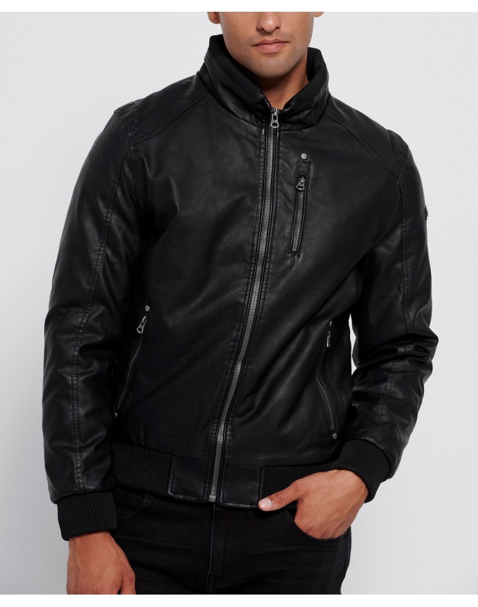 Ανδρικό Biker Jacket από οικολογικό δέρμα Funky Buddha Black FBM006-062-01