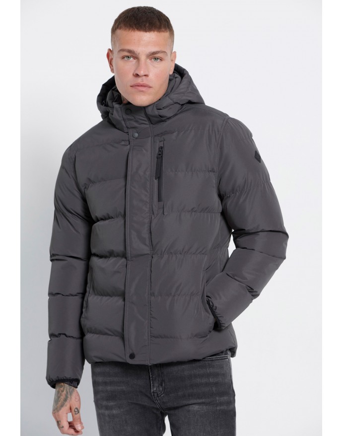 Funky Buddha Ανδρικό Puffer Μπουφάν με αποσπώμενη κουκούλα Dk Grey FBM008-036-01