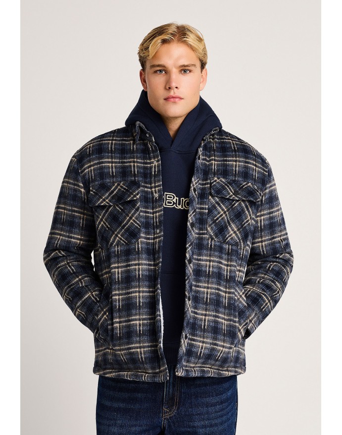 Funky Buddha Ανδρικό Καρό Jacket με επένδυση sherpa Midnight Blue FBM014-071-01 Funky Buddha Ανδρικό Καρό Jacket με επένδυση sherpa Midnight Blue FBM014-071-01