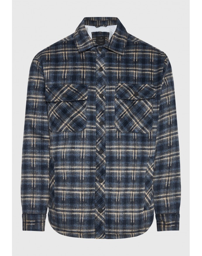 Funky Buddha Ανδρικό Καρό Jacket με επένδυση sherpa Midnight Blue FBM014-071-01 Funky Buddha Ανδρικό Καρό Jacket με επένδυση sherpa Midnight Blue FBM014-071-01