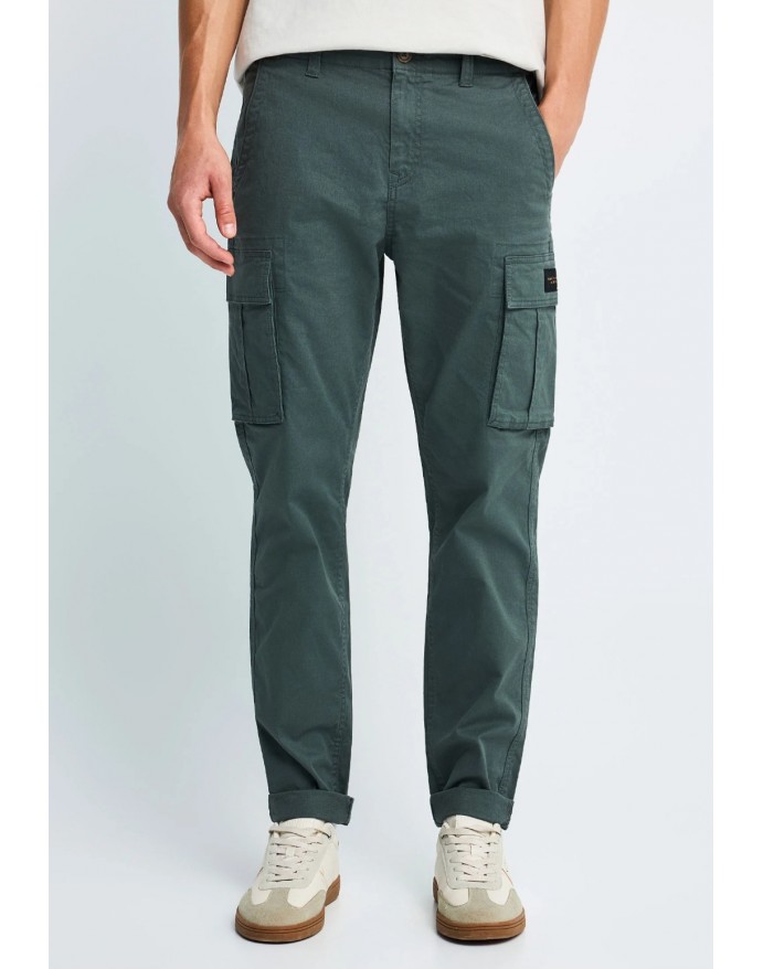 Funky Buddha Ανδρικό cargo παντελόνι mid-rise από ελαστικό βαμβάκι Green Storm FBM014-002-02