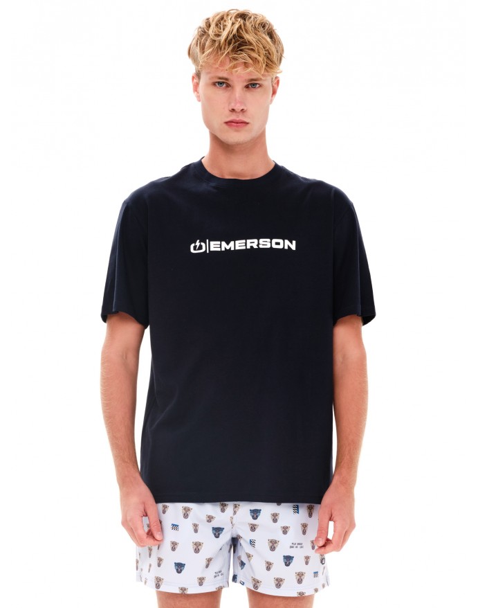 Emerson Logo Ανδρικό Κοντομάνικο Βαμβακερό T-Shirt Off Black 241.EM33.02