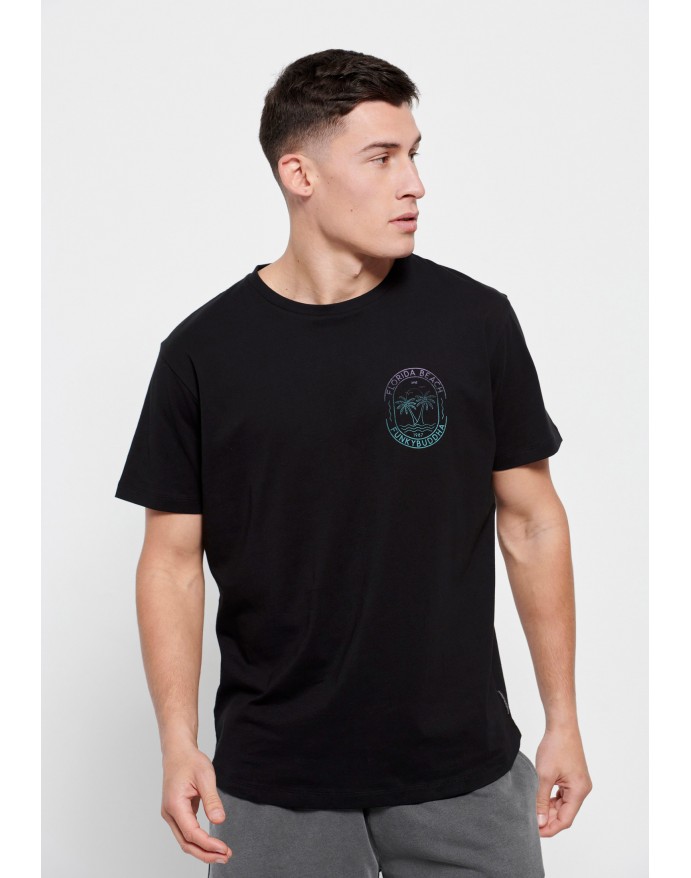 Funky Buddha Ανδρικό Loose Fit T-Shirt με τύπωμα στην πλάτη Black FBM007-050-04