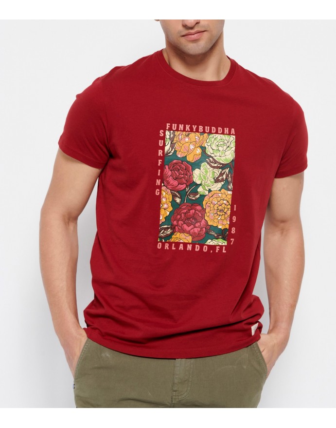 Funky Buddha Ανδρικό T-Shirt με floral τύπωμα Deep Red FBM007-051-04