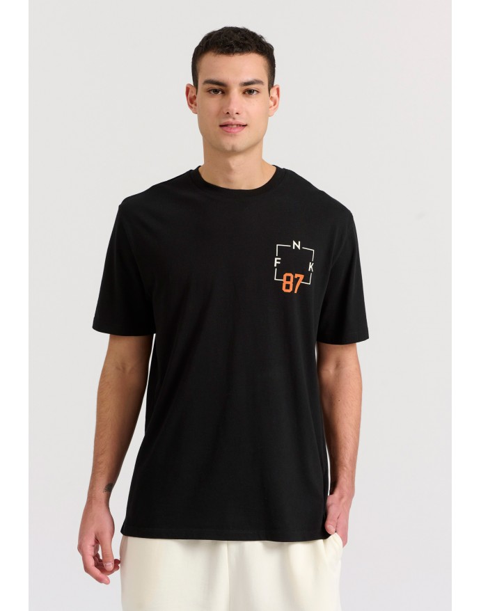 Funky Buddha Ανδρικό Relaxed Fit T-Shirt με τύπωμα στην πλάτη Black FBM009-052-04
