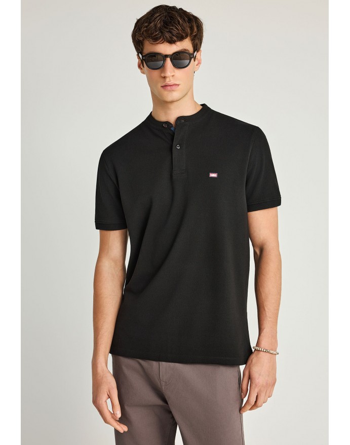 Funky Buddha Ανδρική Κοντομάνικη Μπλούζα Polo Pique με λαιμό Mao Black FBM013-003-11