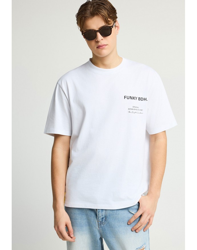 Funky Buddha Ανδρικό Βαμβακερό T-Shirt με τύπωμα Optical White FBM013-015-04