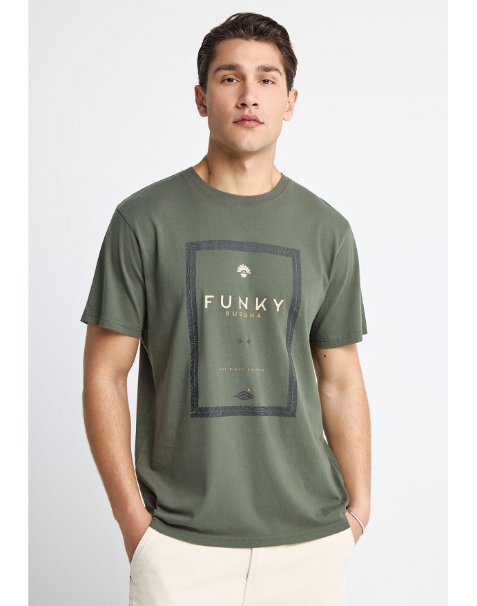 Funky Buddha Ανδρικό Βαμβακερό T-Shirt με τύπωμα Deep Forest FBM013-044-04