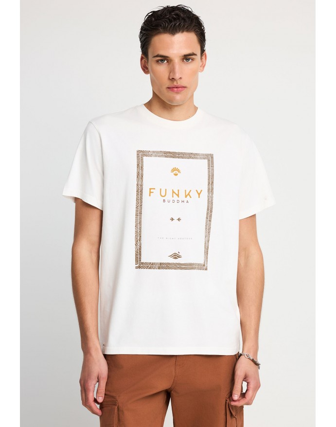 Funky Buddha Ανδρικό Βαμβακερό T-Shirt με τύπωμα Off White FBM013-044-04