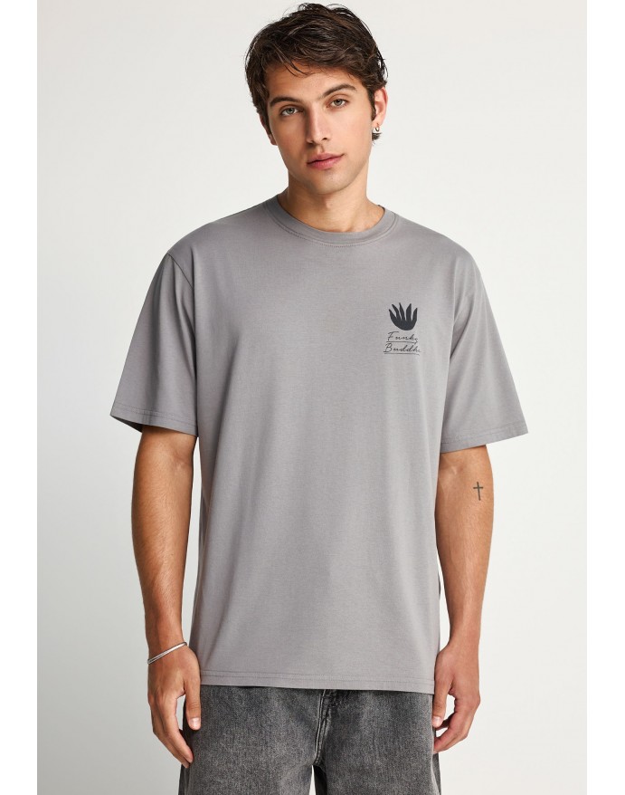 Funky Buddha Ανδρικό T-Shirt με τύπωμα στην πλάτη Grey FBM013-052-04