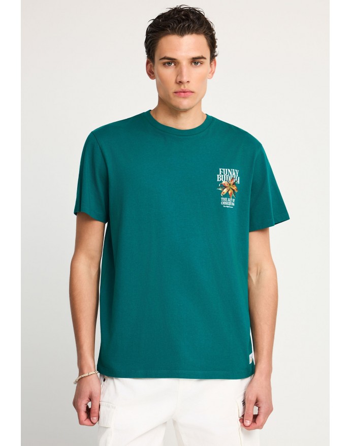 Funky Buddha Ανδρικό Βαμβακερό T-Shirt με τύπωμα στην πλάτη Deep Lake FBM013-075-04