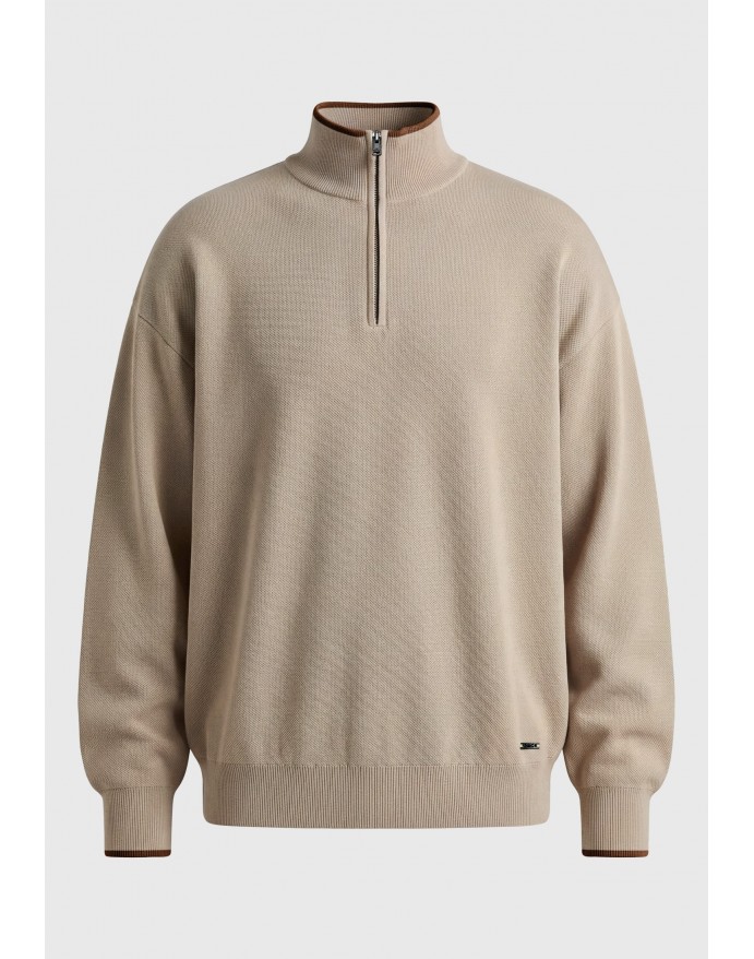 Funky Buddha Ανδρικό πουλόβερ με half-zip στη λαιμόκοψη Beige FBM014-017-09 Funky Buddha Ανδρικό πουλόβερ με half-zip στη λαιμόκοψη Beige FBM014-017-09