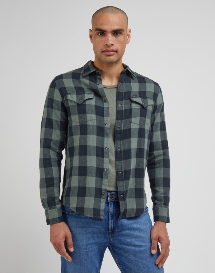 Lee Clean Western Shirt Fort Green Ανδρικό Καρό Φανελένιο Πουκάμισο Πράσινο 112341775