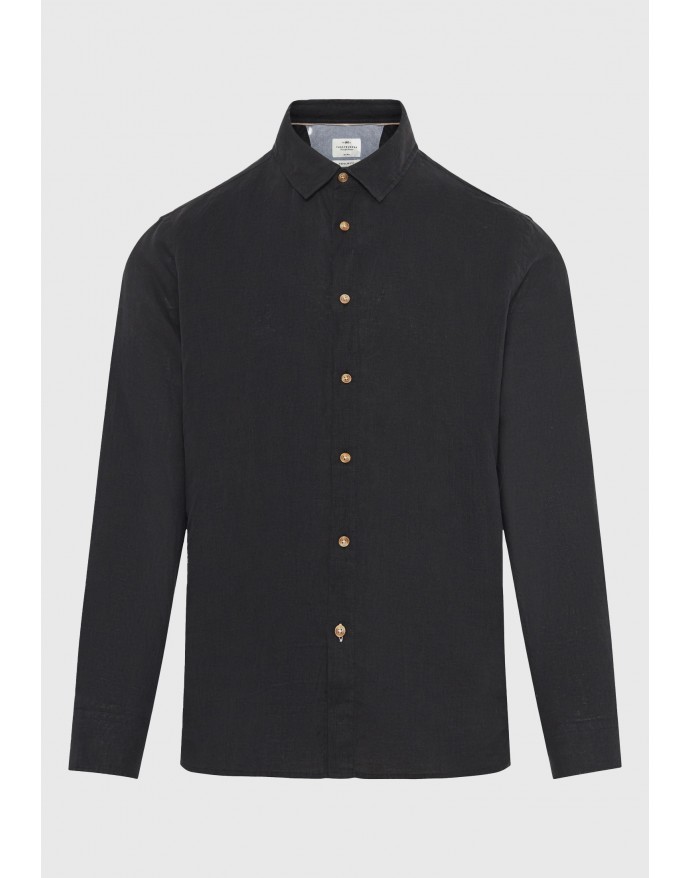 Funky Buddha Ανδρικό Λινό Πουκάμισο Black FBM013-001-05