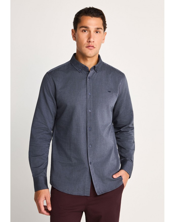 Funky Buddha Ανδρικό βαμβακερό πουκάμισο με button-down γιακά Dk Blue Mel FBM014-001-05