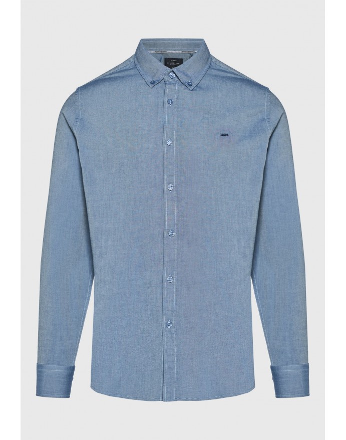 Funky Buddha Ανδρικό βαμβακερό πουκάμισο με button-down γιακά Indigo Mel FBM014-001-05