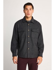 Funky Buddha Ανδρικό μάλλινο overshirt πουκάμισο με τσέπες Anthracite FBM014-010-05