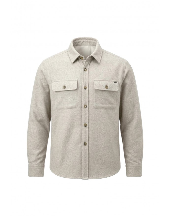 Funky Buddha Ανδρικό μάλλινο overshirt πουκάμισο με τσέπες Milky Grey FBM014-010-05