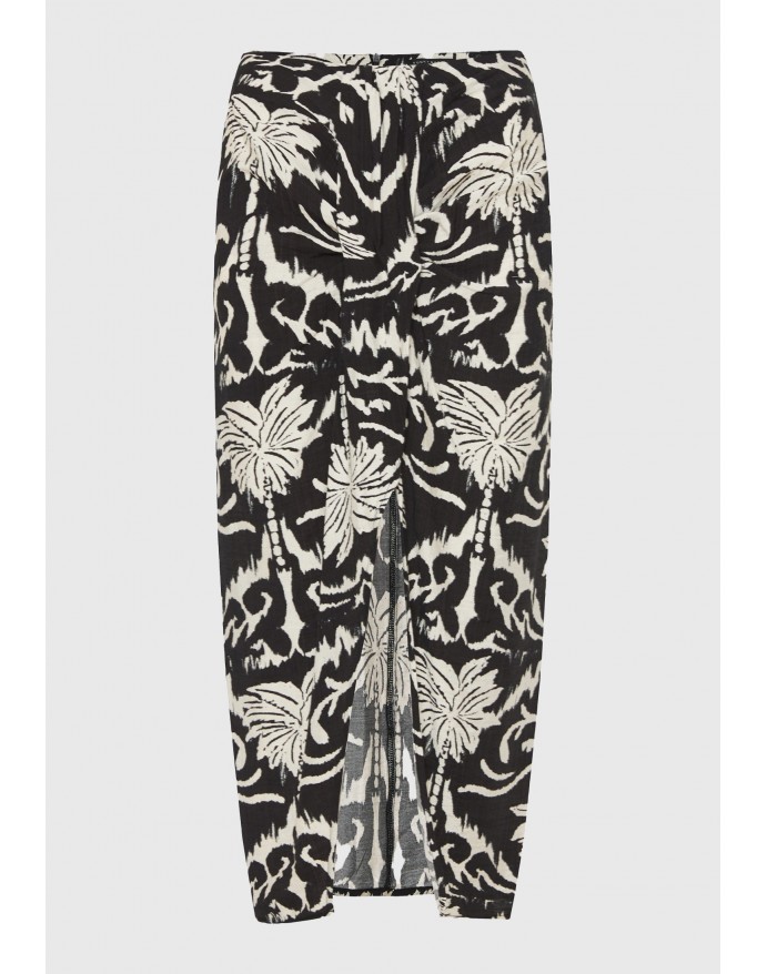 Funky Buddha All Over Printed Midi Φούστα με άνοιγμα Black FBL013-105-14
