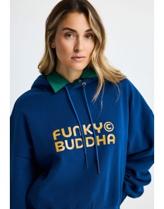 Funky Buddha Γυναικεία cropped μπλούζα φούτερ με κουκούλα Twilight Blue FBL014-117-06