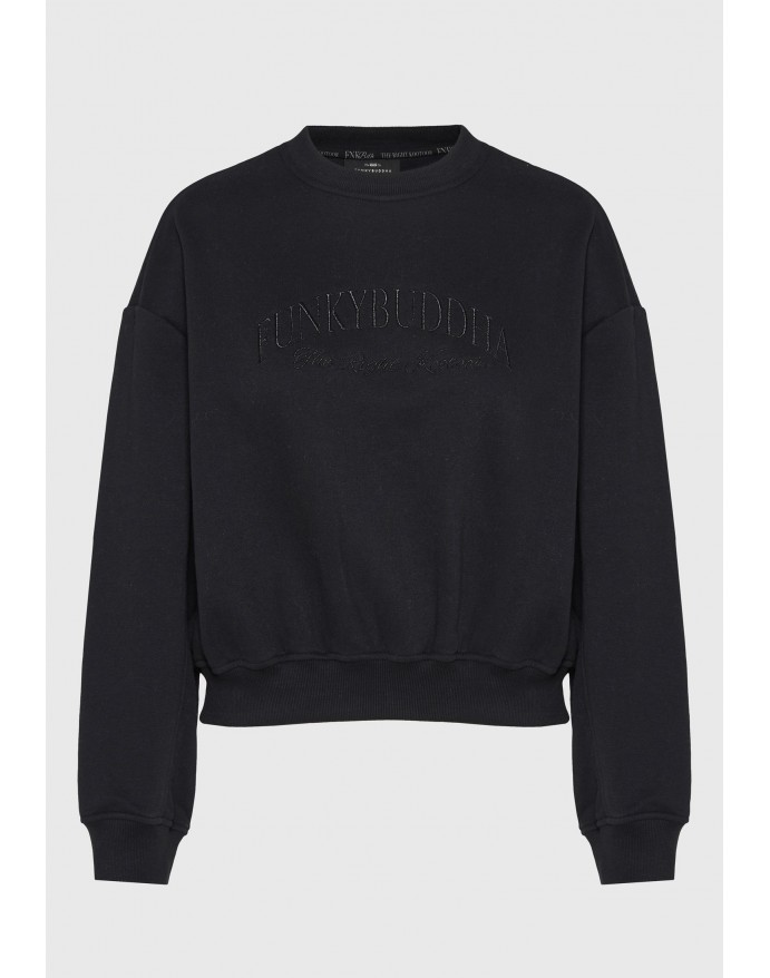 Funky Buddha Γυναικεία loose φούτερ μπλούζα με κεντημένο logo Black FBL014-120-06 Funky Buddha Γυναικεία loose φούτερ μπλούζα με κεντημένο logo Black FBL014-120-06