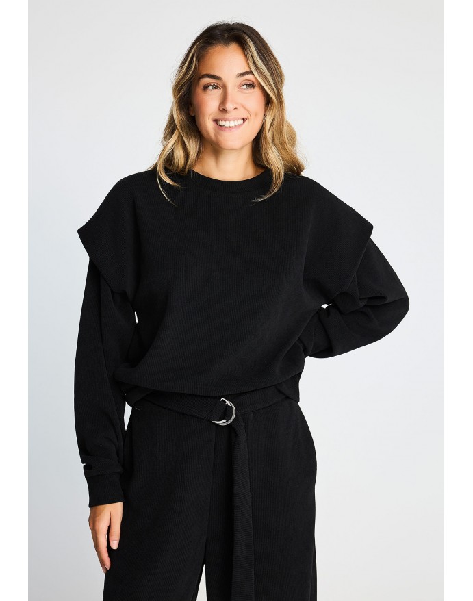 Funky Buddha Γυναικείο ribbed φούτερ με layered shoulder panels Black FBL014-122-06 Funky Buddha Γυναικείο ribbed φούτερ με layered shoulder panels Black FBL014-122-06