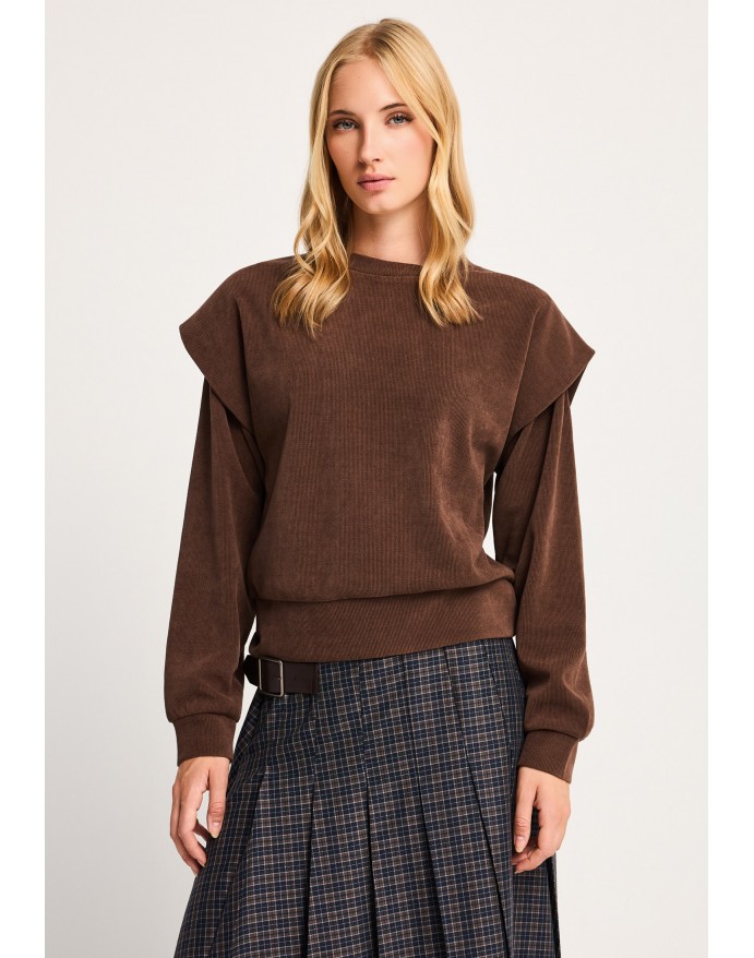Funky Buddha Γυναικείο ribbed φούτερ με layered shoulder panels Wood FBL014-122-06