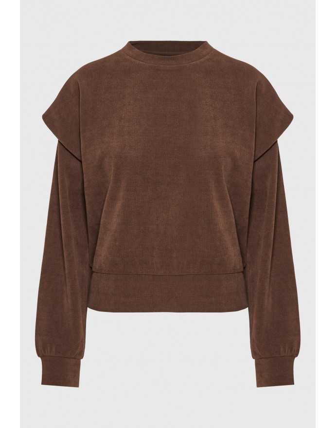 Funky Buddha Γυναικείο ribbed φούτερ με layered shoulder panels Wood FBL014-122-06 Funky Buddha Γυναικείο ribbed φούτερ με layered shoulder panels Wood FBL014-122-06