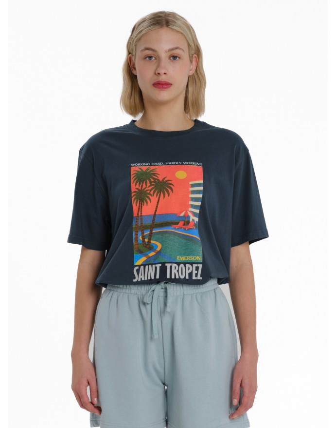 Emerson Γυναικείο Comfort Κοντομάνικο T-Shirt με τύπωμα Teal Blue 261.EW33.42