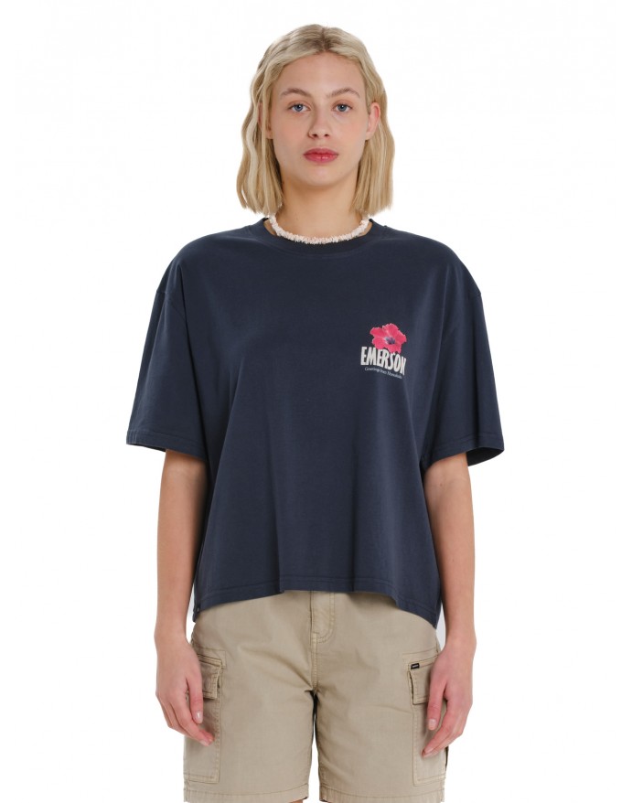 Emerson Γυναικείο Boxy Κοντομάνικο T-Shirt με τύπωμα στην πλάτη Dusky Blue 261.EW33.62