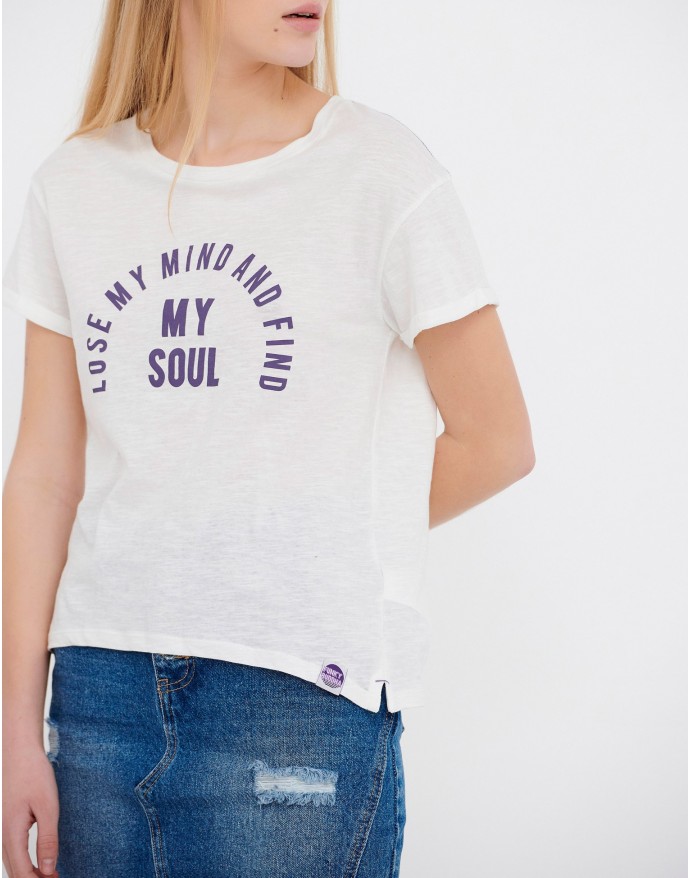 Funky Buddha Γυναικείο T-Shirt με τύπωμα Off White FBL005-129-04