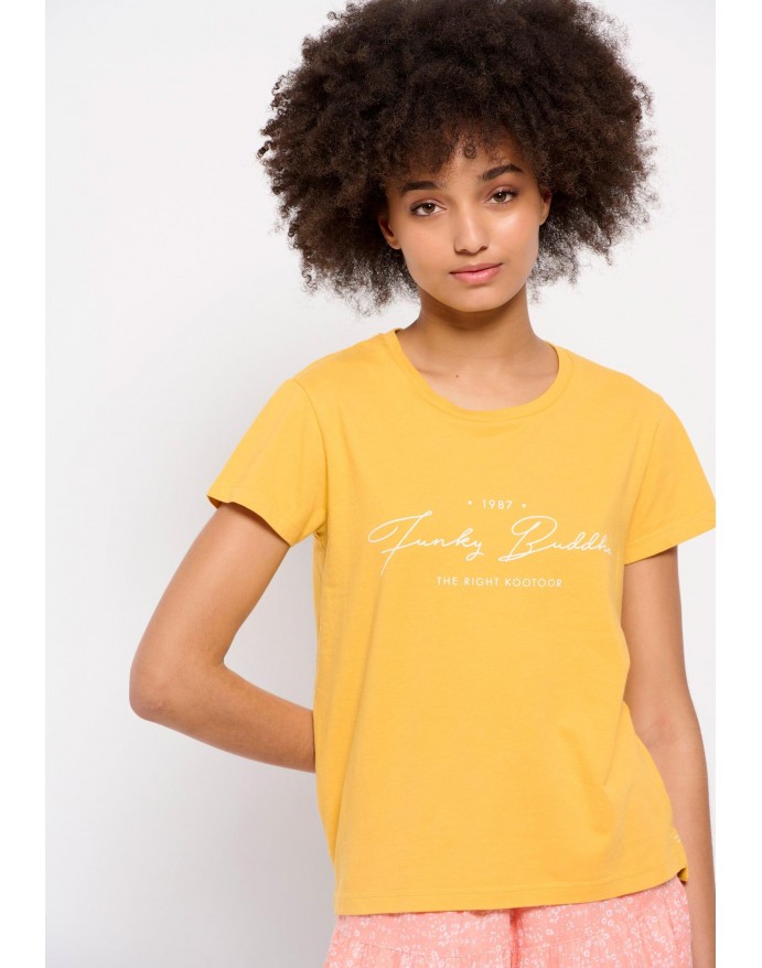 Funky Buddha Γυναικείο T-Shirt από οργανικό βαμβάκι και τύπωμα Honeycomb FBL007-114-04