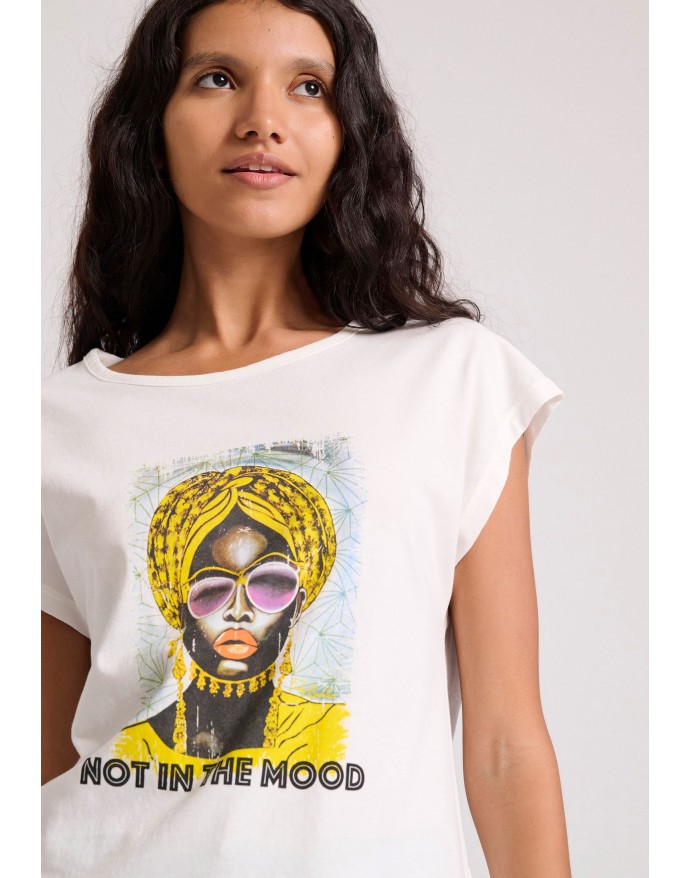 Funky Buddha Γυναικείο T-Shirt με boho τύπωμα και ανοιχτή πλάτη Off White FBL009-114-04