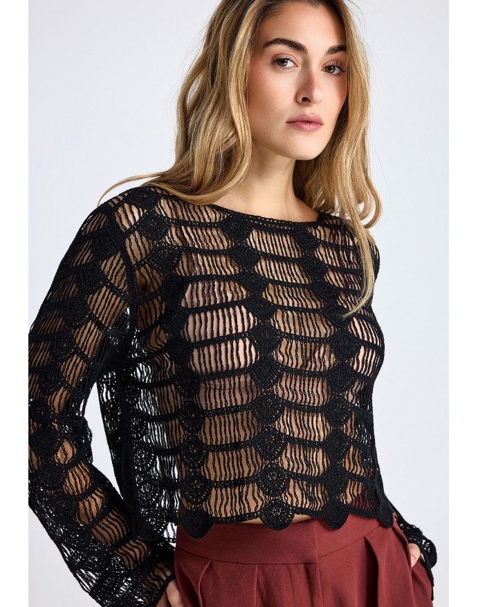 Funky Buddha Γυναικεία μπλούζα με αραιή πλέξη Black FBL013-102-07