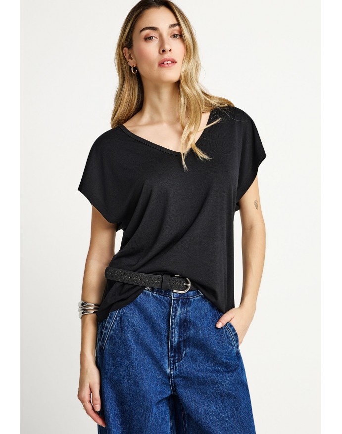 Funky Buddha Γυναικείο T-Shirt με V λαιμόκοψη Black FBL013-111-04