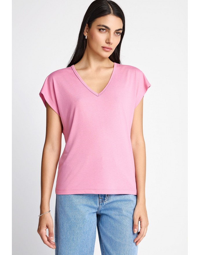 Funky Buddha Γυναικείο T-Shirt με V λαιμόκοψη Cashmere Rose FBL013-111-04 Funky Buddha Γυναικείο T-Shirt με V λαιμόκοψη Cashmere Rose FBL013-111-04