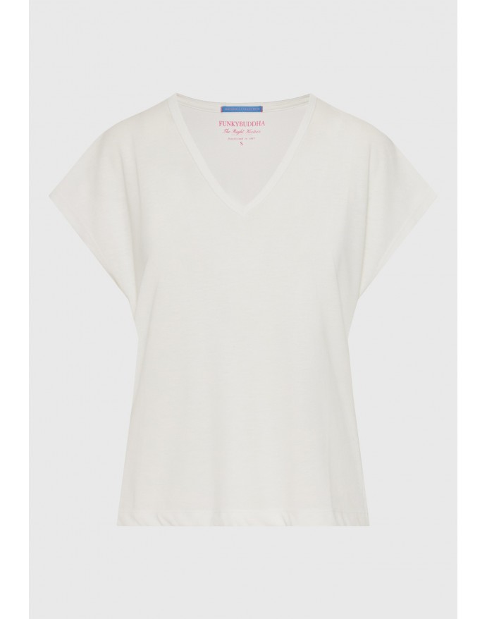 Funky Buddha Γυναικείο T-Shirt με V λαιμόκοψη Off White FBL013-111-04