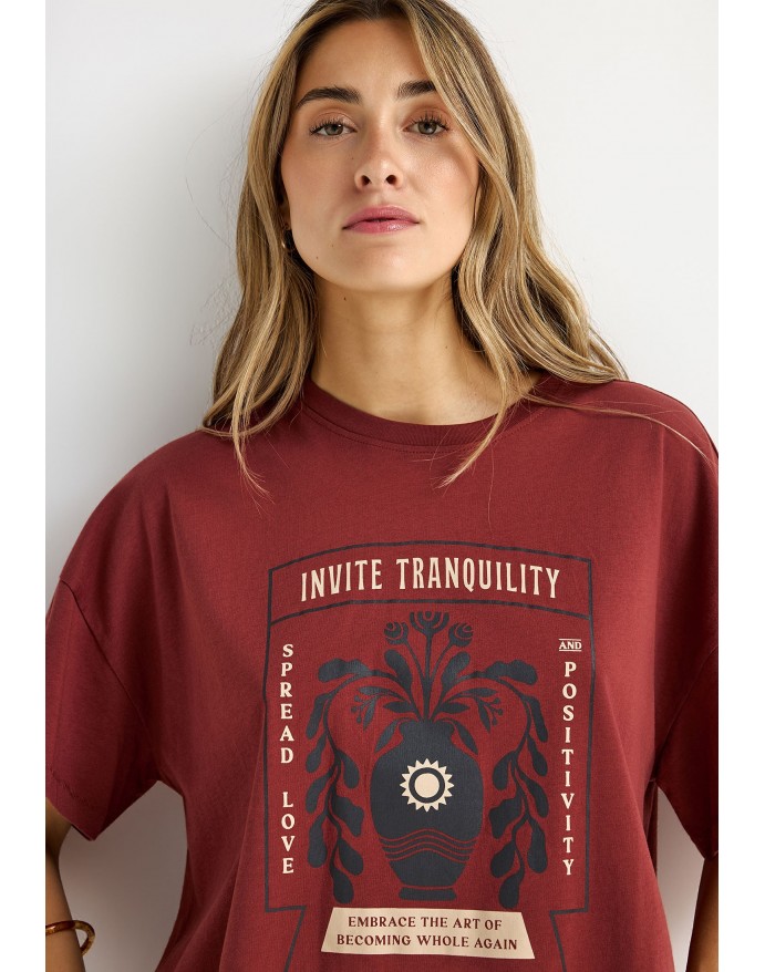 Funky Buddha Γυναικείο Βαμβακερό Loose T-Shirt με τύπωμα Henna Brown FBL013-121-04 Funky Buddha Γυναικείο Βαμβακερό Loose T-Shirt με τύπωμα Henna Brown FBL013-121-04
