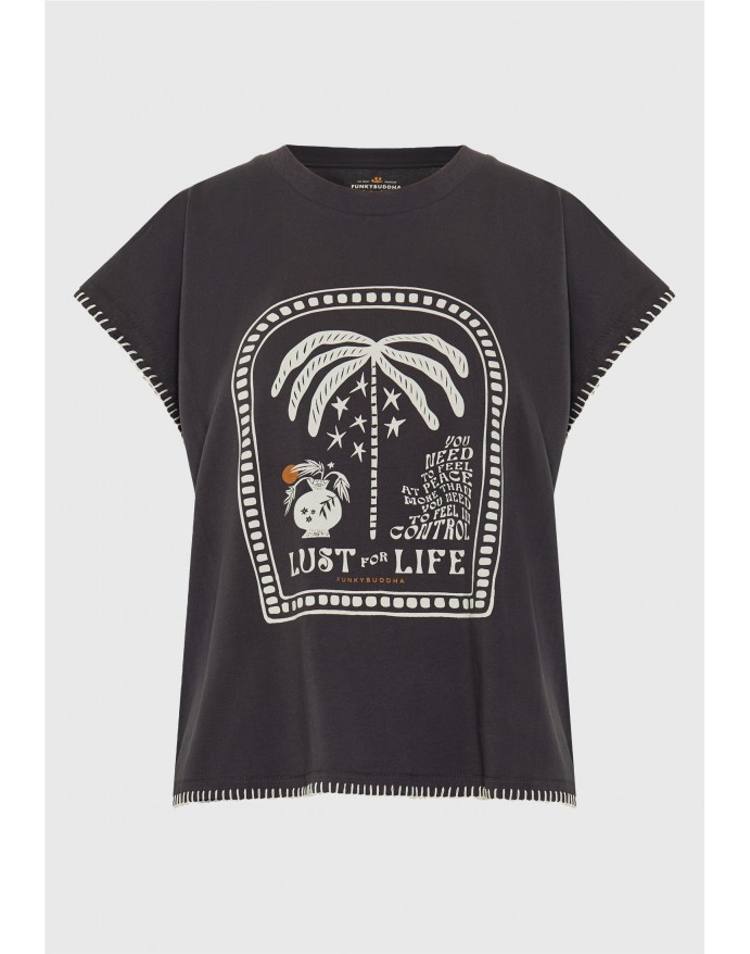 Funky Buddha Γυναικείο Relaxed T-Shirt με τύπωμα Anthracite FBL013-132-04