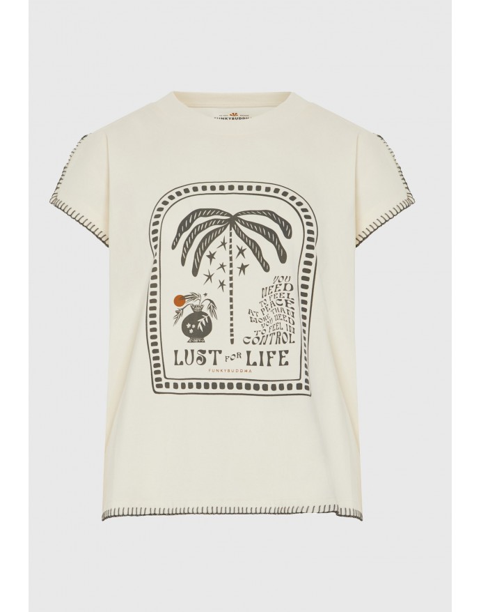 Funky Buddha Γυναικείο Relaxed T-Shirt με τύπωμα Chalk FBL013-132-04