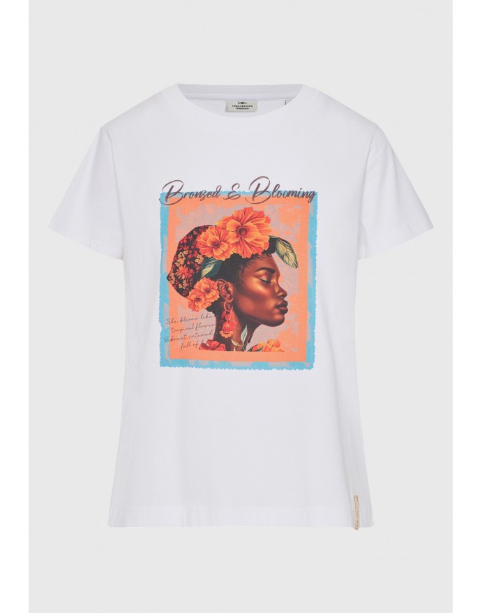 Funky Buddha Γυναικείο Βαμβακερό T-Shirt με τύπωμα White FBL013-134-04