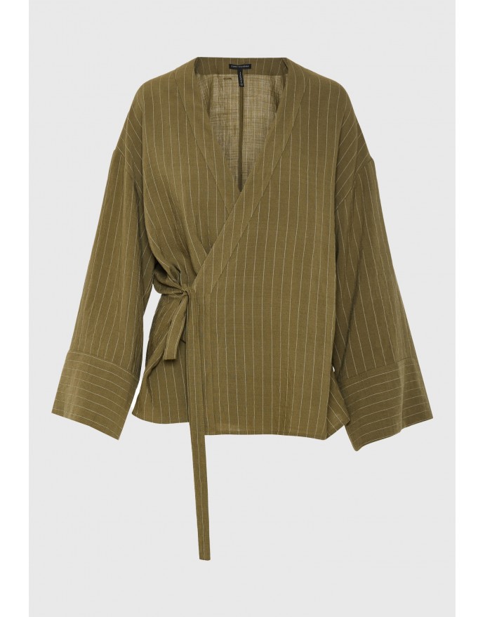 Funky Buddha Γυναικείο Ριγέ Κιμονό Dusty Olive FBL013-105-01