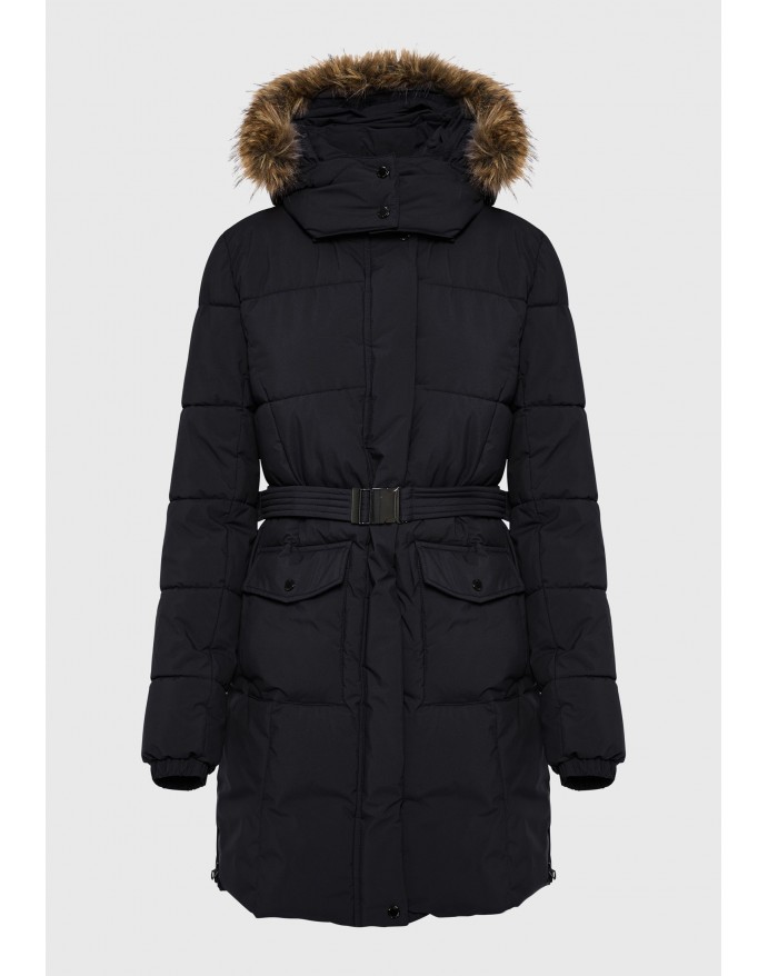 Funky Buddha Γυναικείο μακρύ puffer μπουφάν με ζώνη και κουκούλα Black FBL014-101-01 Funky Buddha Γυναικείο μακρύ puffer μπουφάν με ζώνη και κουκούλα Black FBL014-101-01
