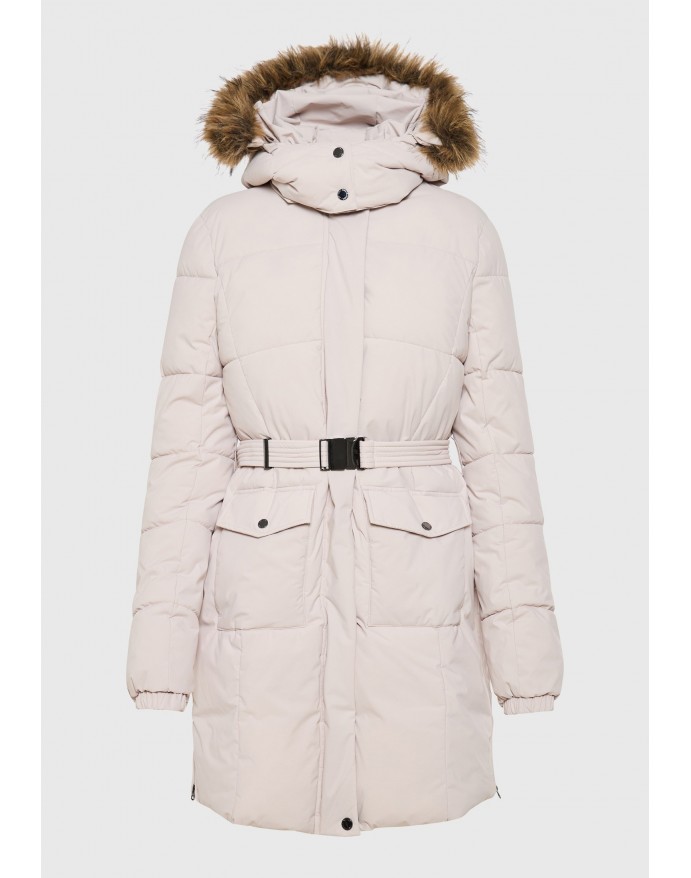 Funky Buddha Γυναικείο μακρύ puffer μπουφάν με ζώνη και κουκούλα Fog FBL014-101-01 Funky Buddha Γυναικείο μακρύ puffer μπουφάν με ζώνη και κουκούλα Fog FBL014-101-01