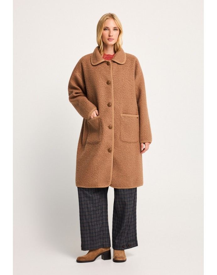 Funky Buddha Γυναικείο μακρύ teddy παλτό loose fit Camel FBL014-124-01 Funky Buddha Γυναικείο μακρύ teddy παλτό loose fit Camel FBL014-124-01