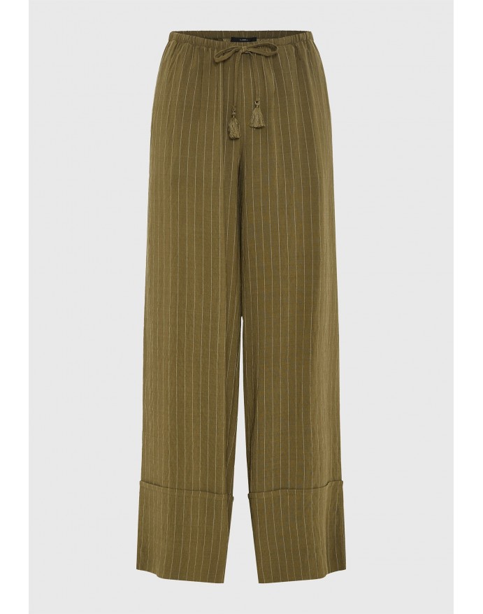 Funky Buddha Γυναικεία Relaxed Fit Ριγέ Παντελόνα Dusty Olive FBL013-111-02