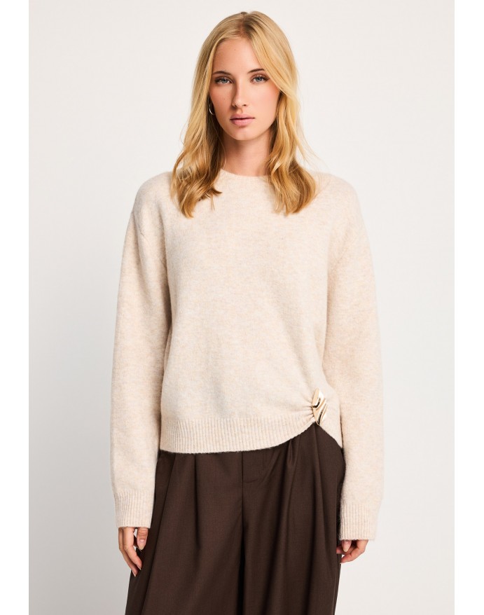 Funky Buddha Γυναικείο πουλόβερ relaxed fit με χρυσή λεπτομέρια Fog FBL014-120-09